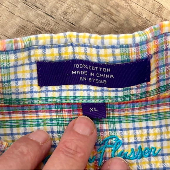 Alan Flusser Pastel Multicolor Plaid Short Sleeve Seersucker Shirt - Picture 4 of 5